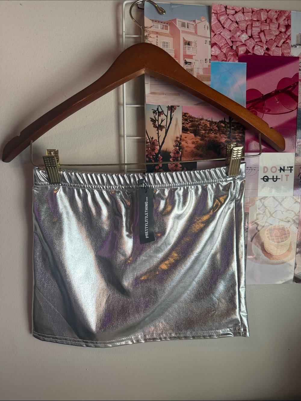 Pretty little thing silver foil low rise mini skirt